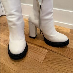 White Chunky Heel Boots